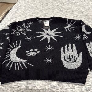 Scotch & Soda Black and Gray Crew Neck Sweater with Celestial Designs